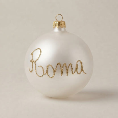 Christmas ornament with the Trevi Fountain on white, 4 in (10 cm) – gold-tone cap