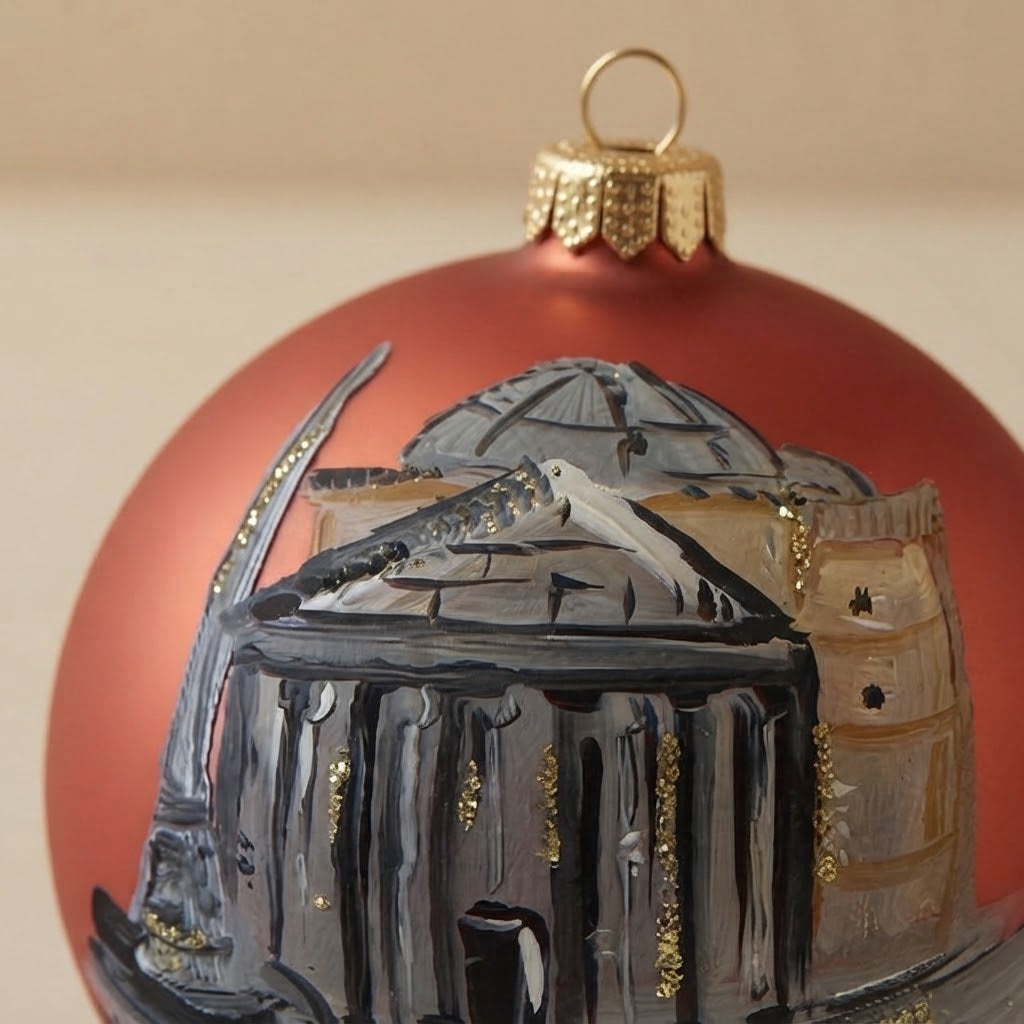 Palla di Natale Pantheon su terracotta, Ø 10 cm – dettaglio del decoro