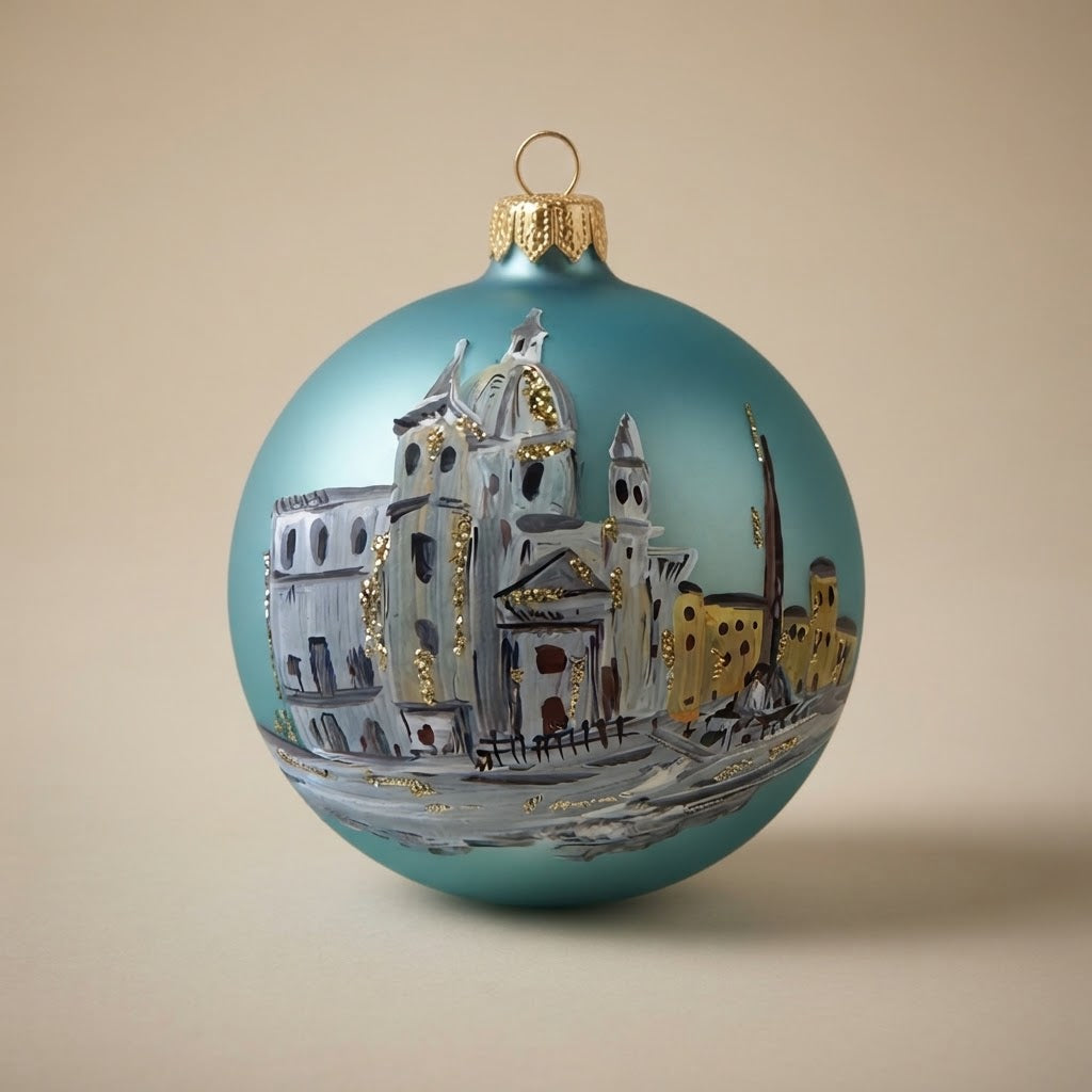 Palla di Natale Piazza Navona su azzurro, Ø 10 cm – vista intera