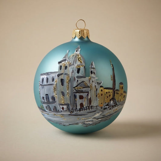 Christmas ornament with Piazza Navona on light blue, 4 in (10 cm) – full view