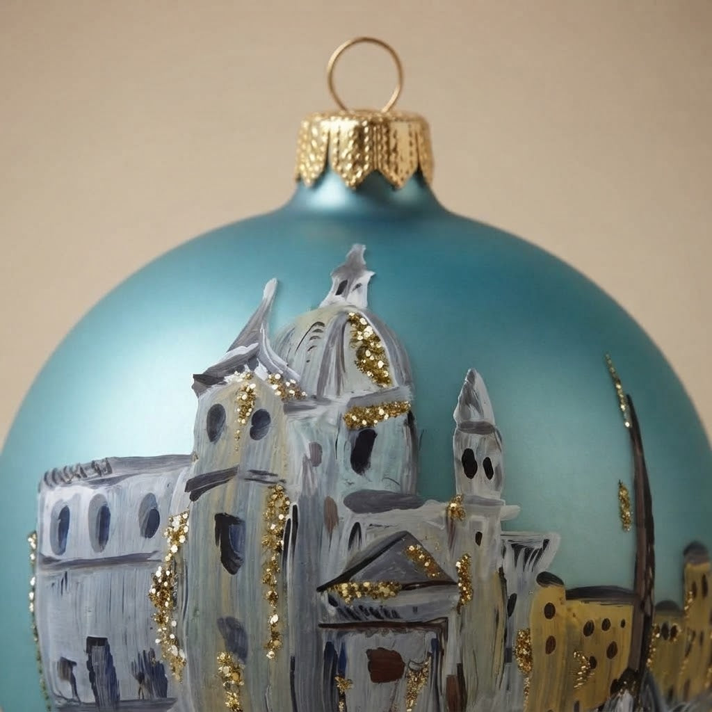 Palla di Natale Piazza Navona su azzurro, Ø 10 cm – dettaglio del decoro