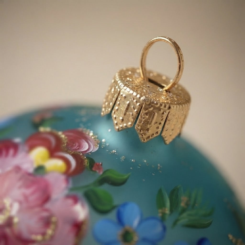 Cappuccio dorato della palla di Natale turchese in vetro soffiato