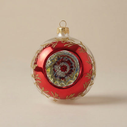 Palla di Natale rossa e argento a riflettore, Ø 10 cm, Unica collection