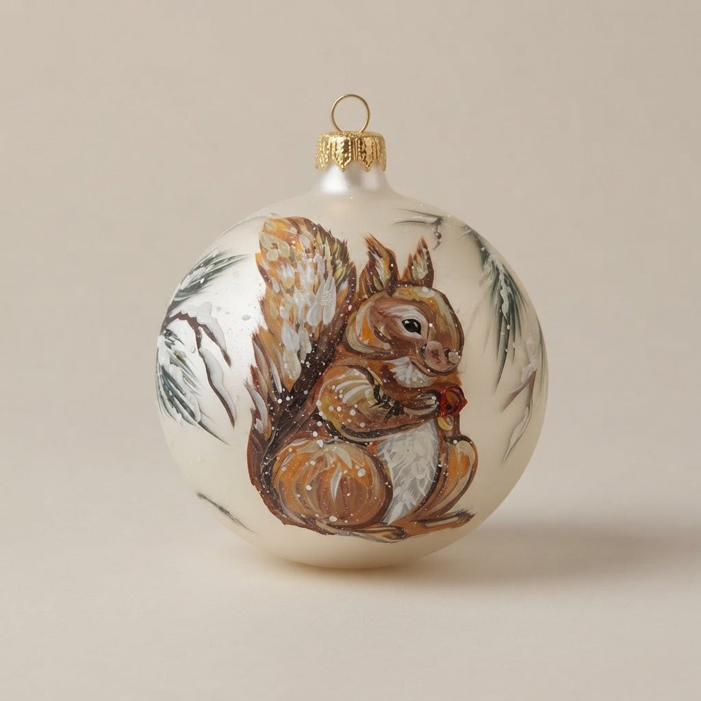 Palla di Natale scoiattolo su avorio, Ø 10 cm