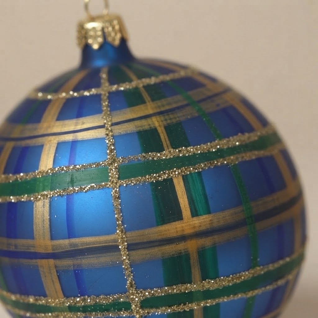Detail of the mouth-blown, hand-painted glass Christmas ornament
