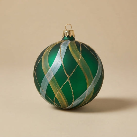 Green and gold tartan Christmas ornament, 4 in (10 cm), mouth-blown and hand-painted