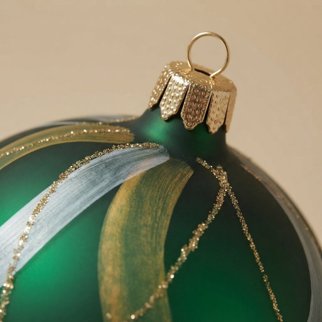 Close-up of the brush-painted decoration: Green and gold tartan
