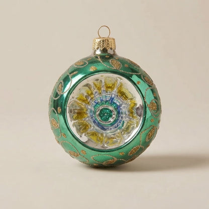 Palla di Natale verde e oro a riflettore, Ø 10 cm · Unica collection