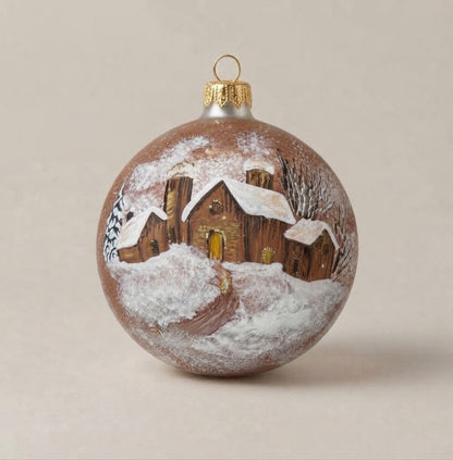 Palla di Natale Ø 12 cm bronzo con villaggio innevato dipinto a mano