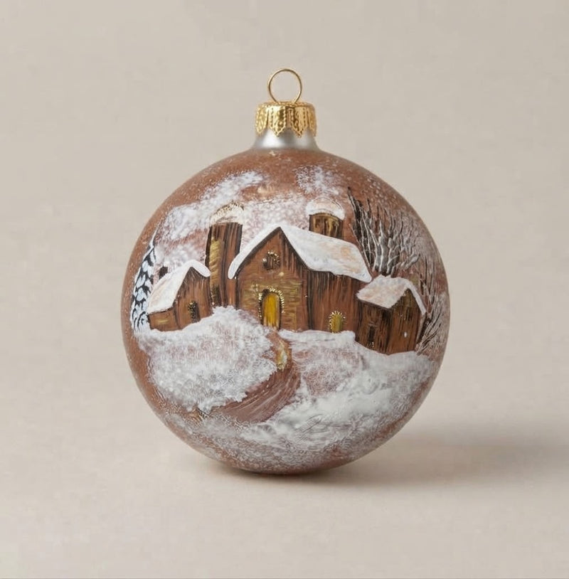 Palla di Natale Ø 12 cm bronzo con villaggio innevato dipinto a mano