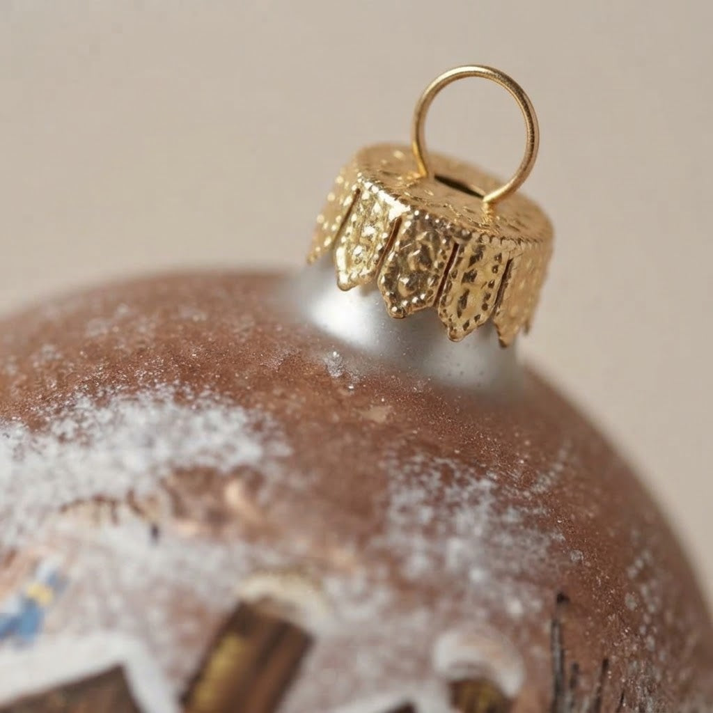 Cappuccio dorato della palla di Natale in vetro soffiato
