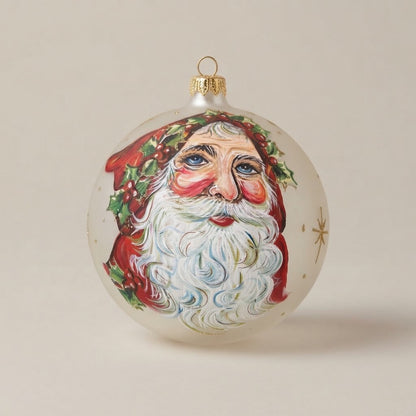 Palla di Natale volto di Babbo Natale con agrifoglio, Ø 12 cm