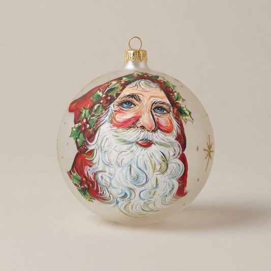 Palla di Natale volto di Babbo Natale con agrifoglio, Ø 12 cm