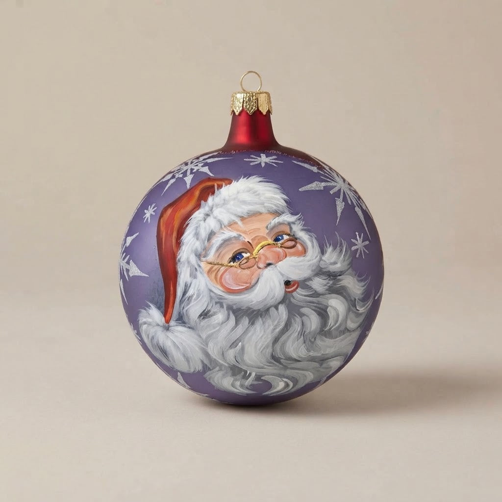Palla di Natale Ø 12 cm lilla con volto di Babbo Natale dipinto a mano