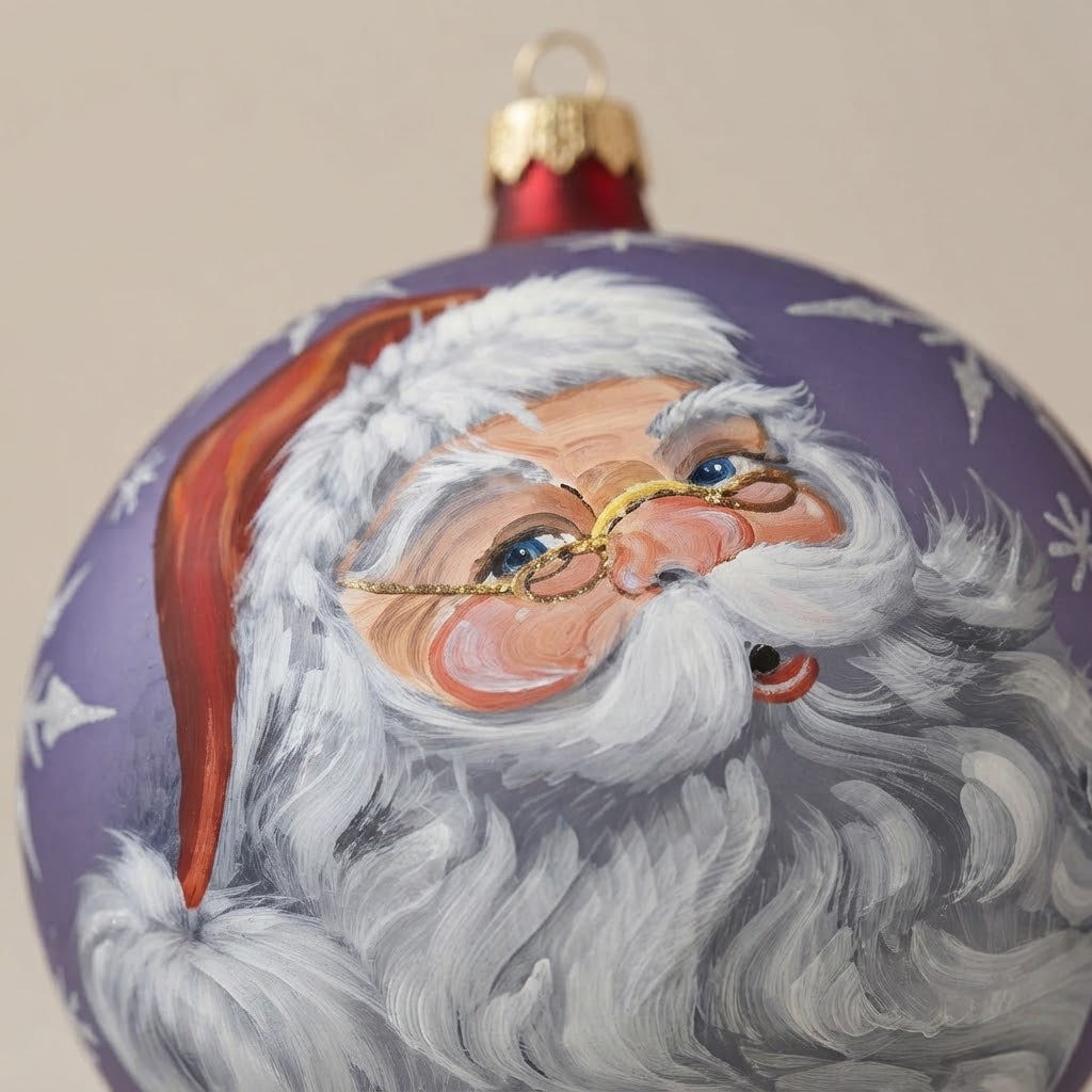 Dettaglio del volto di Babbo Natale con occhialini dorati