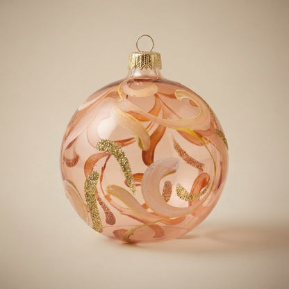 Palla di Natale Ø 10 cm trasparente con volute rosa cipria dipinte a mano