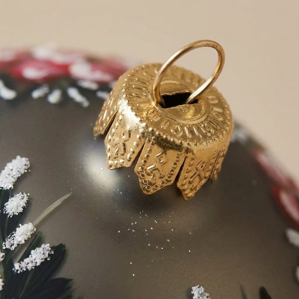 Particolare della palla di Natale in vetro soffiato dipinta a mano