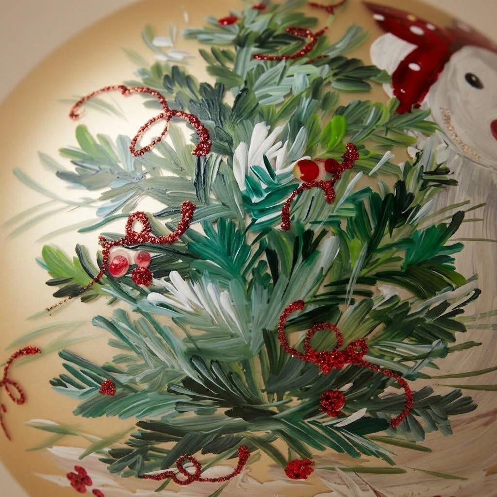 Particolare della palla di Natale in vetro soffiato dipinta a mano