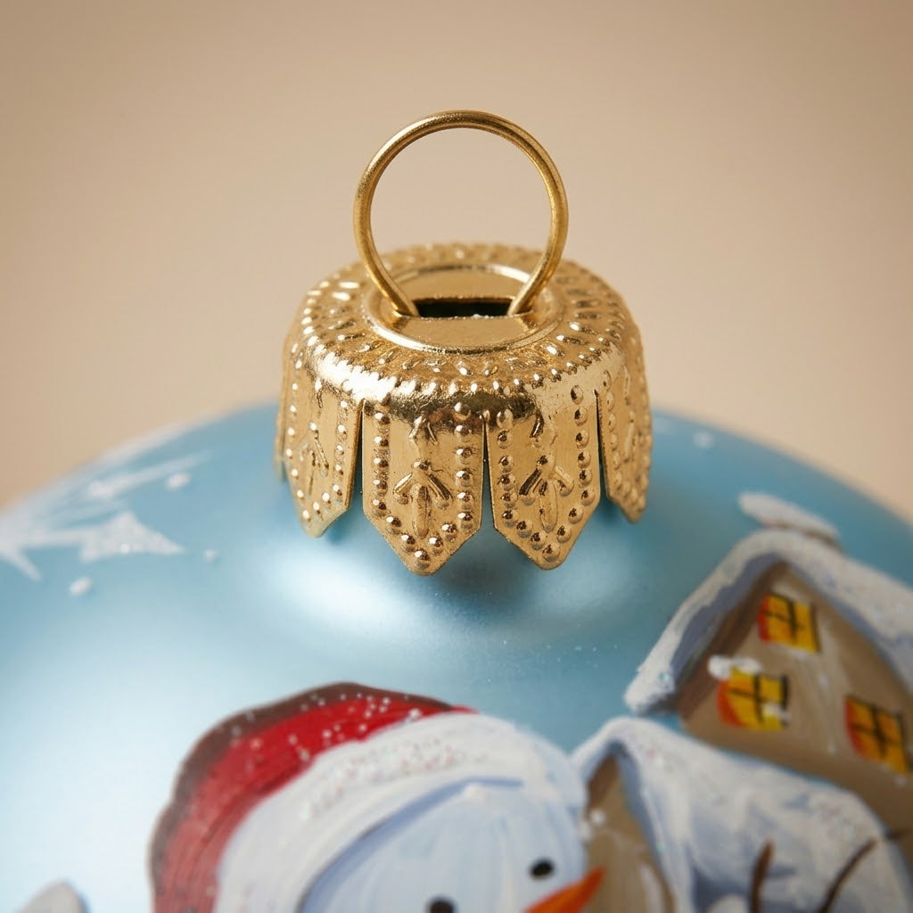 Particolare della palla di Natale in vetro soffiato dipinta a mano
