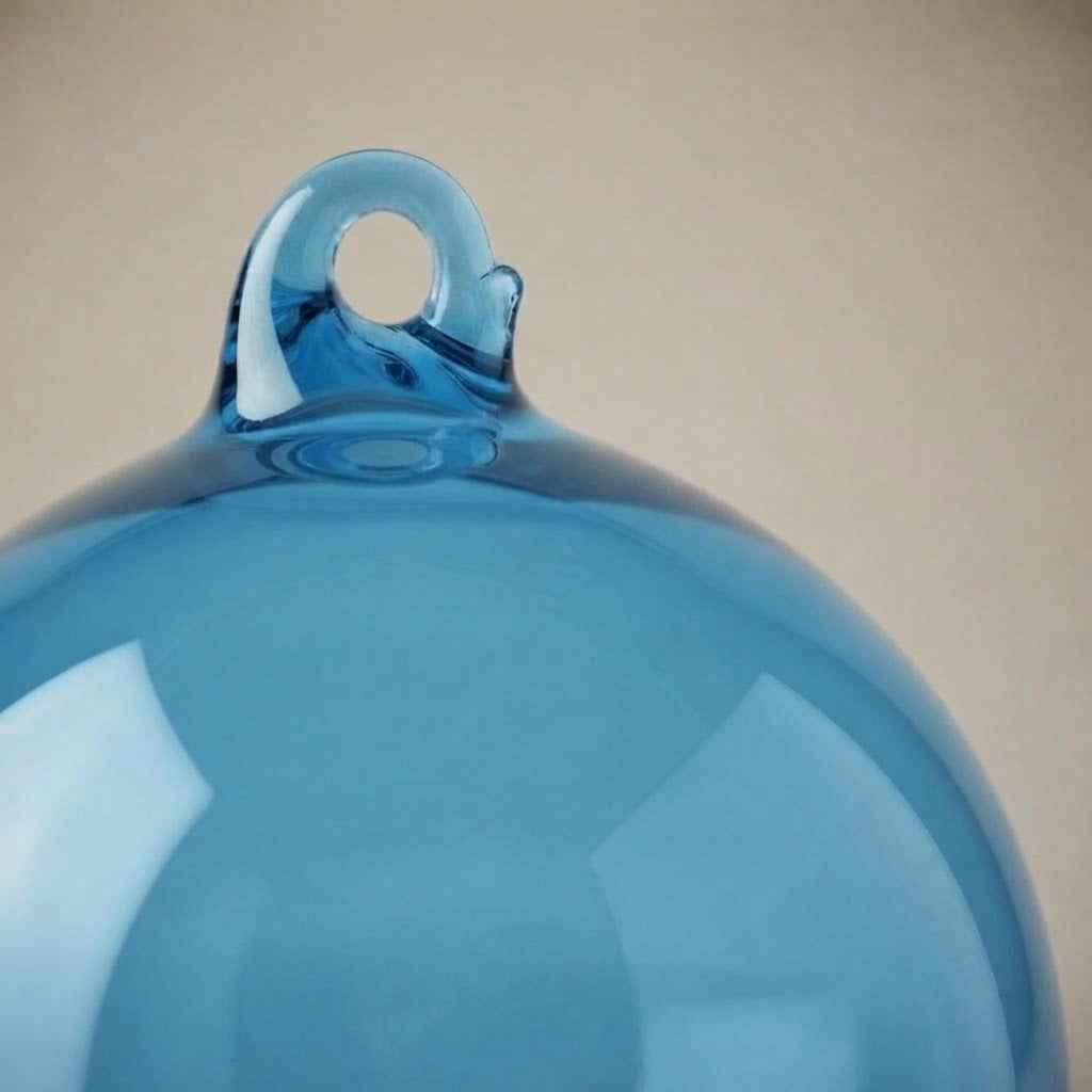Palloncino di vetro azzurro: dettaglio dell'asola di vetro