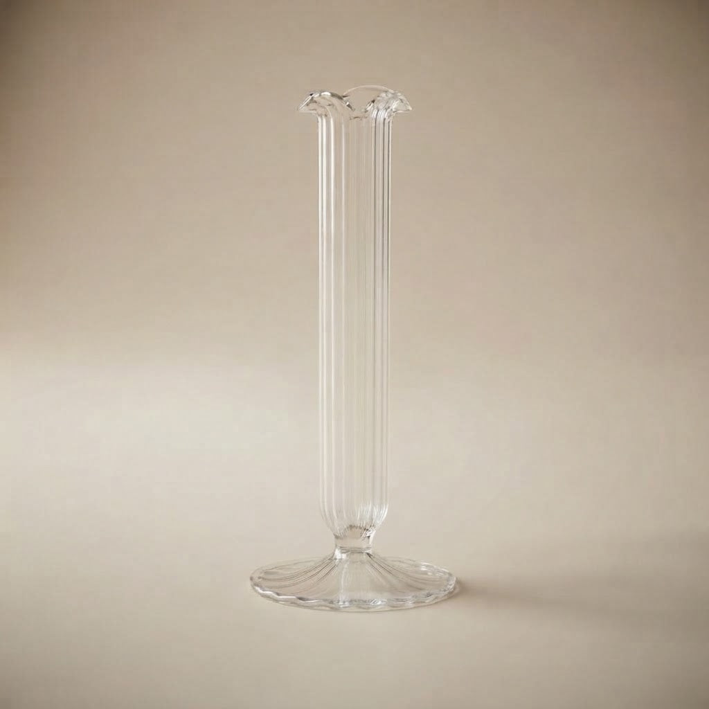 Portacandela in vetro a righe da 18 cm, senza candela