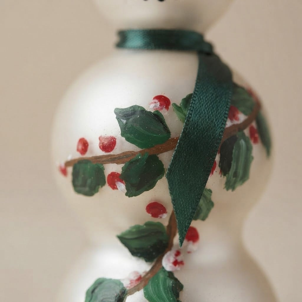 Close-up of the hand-painted holly and satin scarf