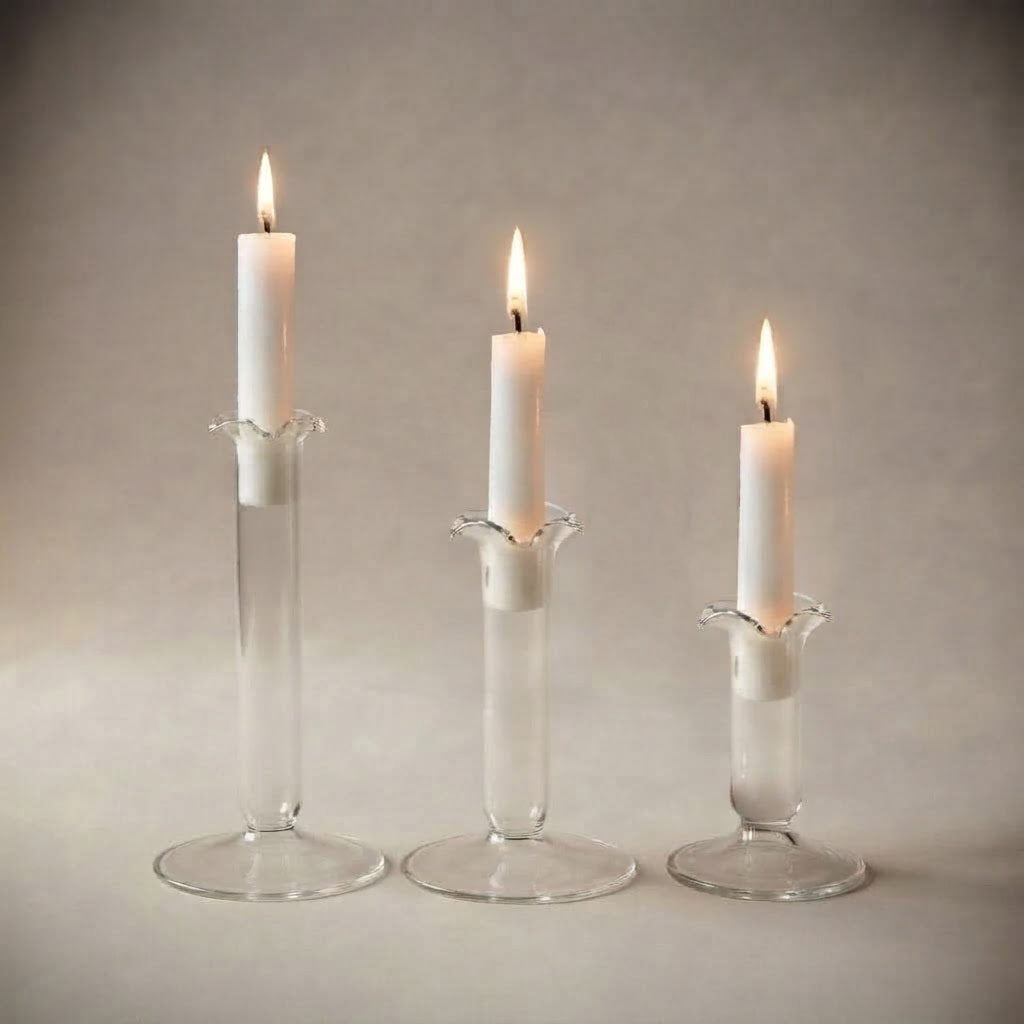 Set da 3 portacandela in vetro liscio, alti 9, 13 e 18 cm
