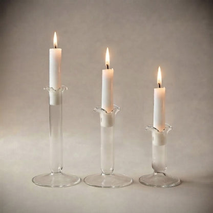 Set da 3 portacandela in vetro liscio, alti 9, 13 e 18 cm