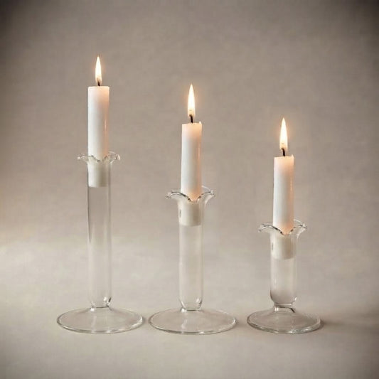 Set da 3 portacandela in vetro liscio, alti 9, 13 e 18 cm