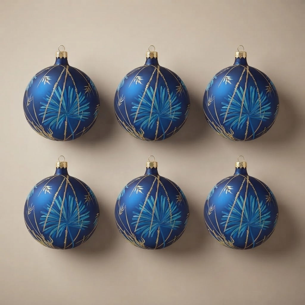 Set da 6 palle di Natale Fiore di notte Ø 10 cm dipinte a mano