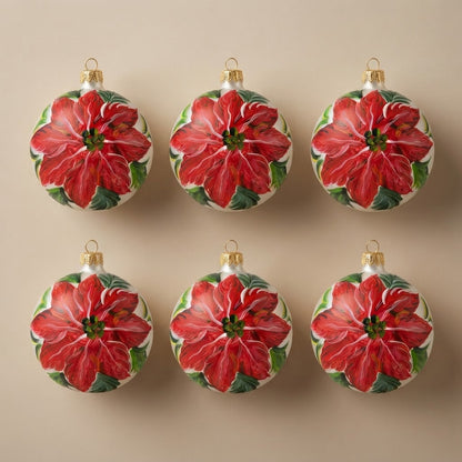 Set da 6 palle di Natale grande stella di Natale rossa Ø 10 cm dipinte a mano