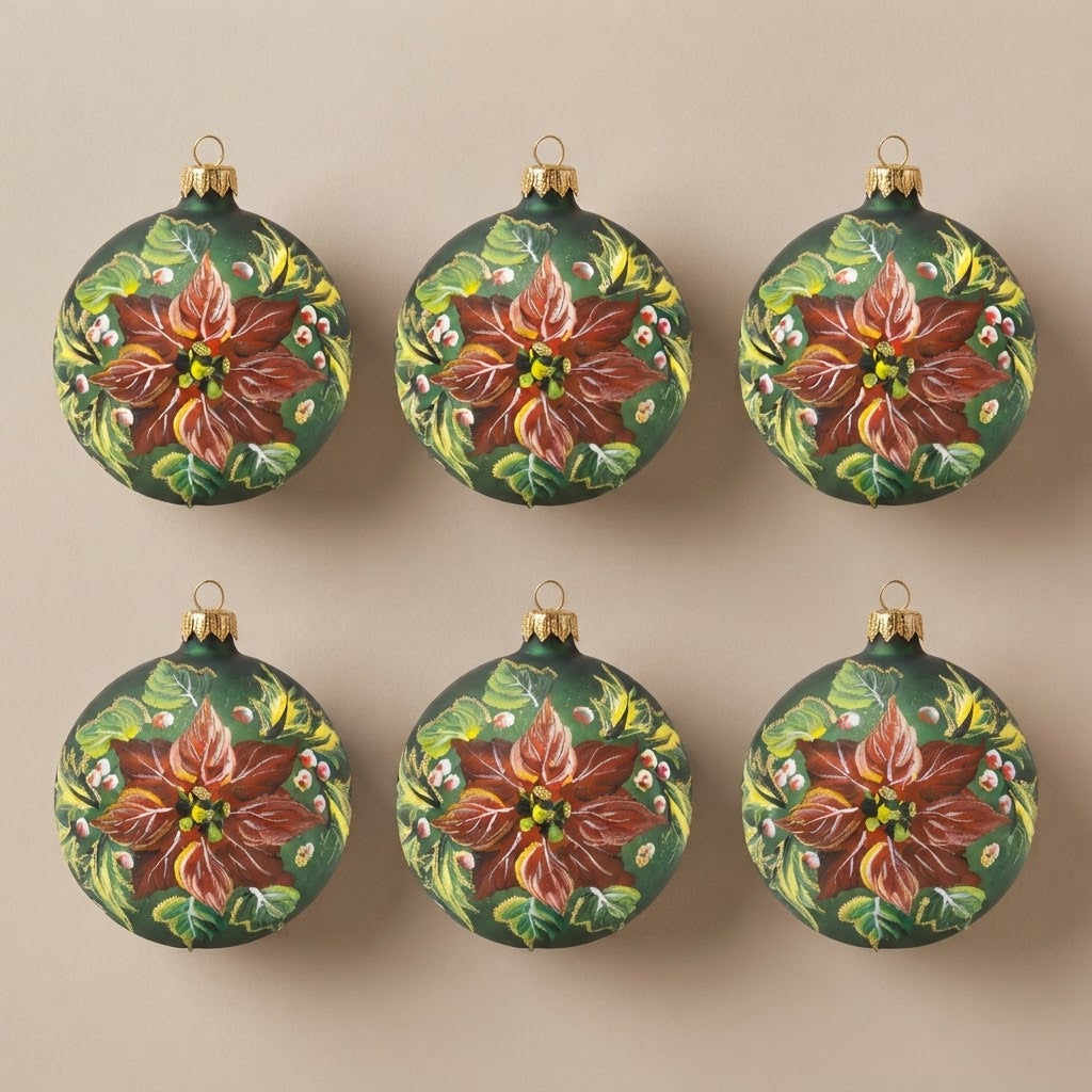 Set da 6 palle di Natale stella di Natale rossa Ø 10 cm dipinte a mano