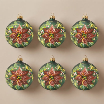 Set da 6 palle di Natale stella di Natale rossa Ø 10 cm dipinte a mano
