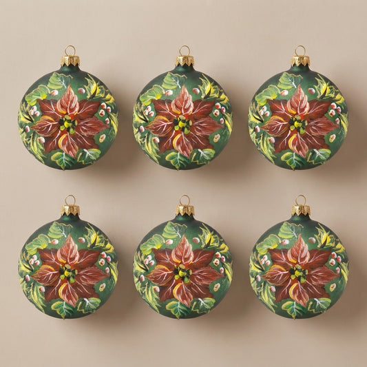 Set da 6 palle di Natale stella di Natale rossa Ø 10 cm dipinte a mano