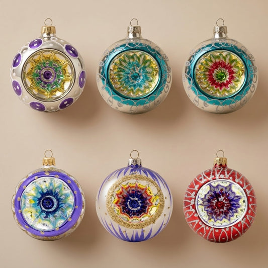 Set da 6 palle di Natale a riflettore della Unica collection in turchese, viola e rosso