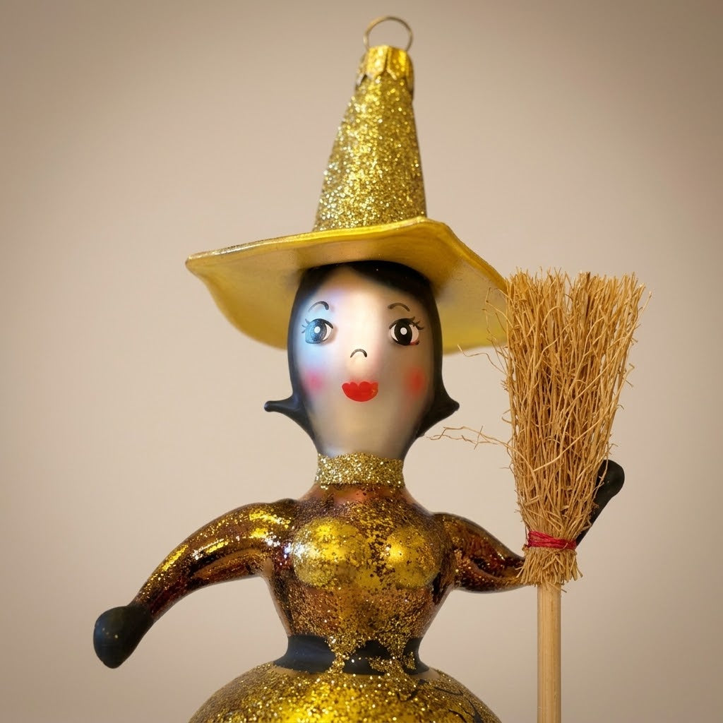 Viso dipinto a mano della strega oro con cappello glitterato
