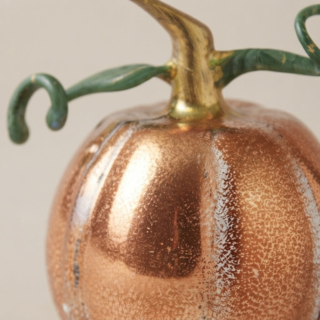 Decoration detail: Bronze pumpkin with green curls