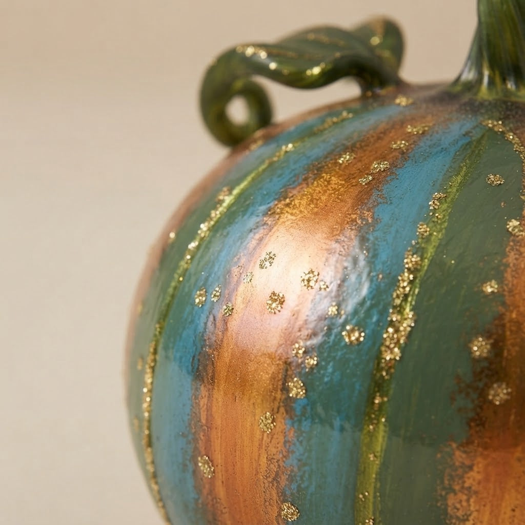 Dettaglio degli spicchi dipinti a mano con glitter oro